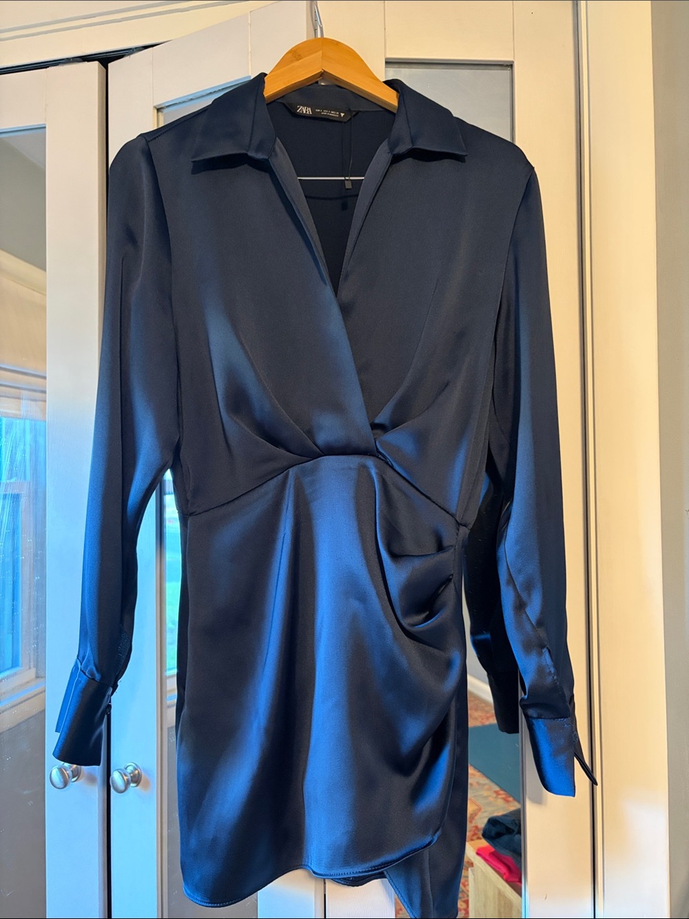 Zara Midnight Blue Cocktail Satin Mini Dress